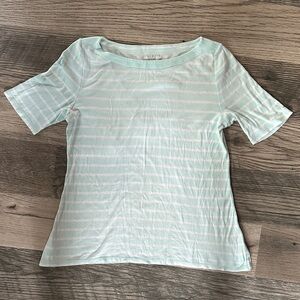 Talbots‎ Light Green Striped Short Sleeve Top weekend Tee woman’s size large